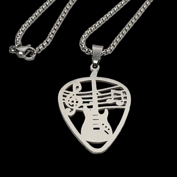 Accessories Guitar Pick Shaped Pendant Necklace Stainless Steel Music